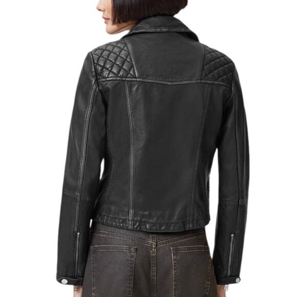 AllSaints Cargo Distressed Leather Biker Jacket Black/Gray EU 34, US 2 - Picture 8 of 14